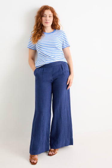 Dona - Pantalons de lli - high waist - wide leg - blau