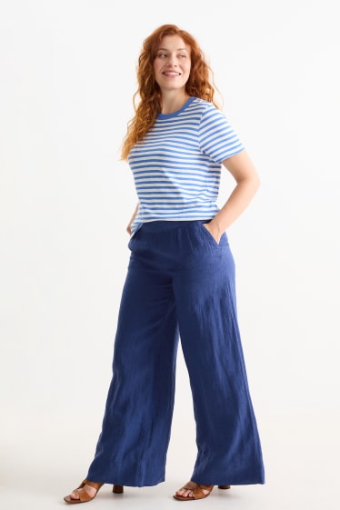 Dona - Pantalons de lli - high waist - wide leg - blau