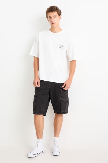 Hommes - Short cargo en jean - jean gris foncé