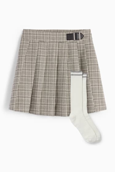 Enfants filles - Ensemble - jupe et chaussettes hauteur genou - 2 pièces - gris