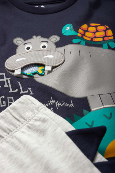 Children Boys - Wild animals - set - short sleeve T-shirt and shorts - 2 piece - blue / gray