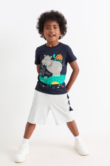 Children Boys - Wild animals - set - short sleeve T-shirt and shorts - 2 piece - blue / gray