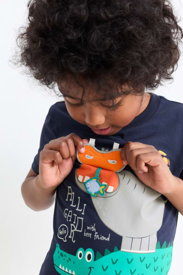 Children Boys - Wild animals - set - short sleeve T-shirt and shorts - 2 piece - blue / gray
