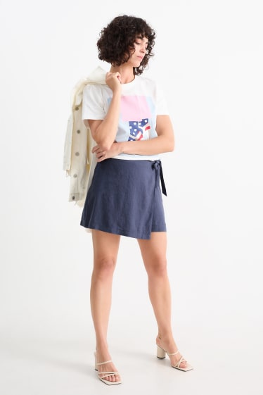 Dames - Skort - mid waist - linnenmix - donkerblauw
