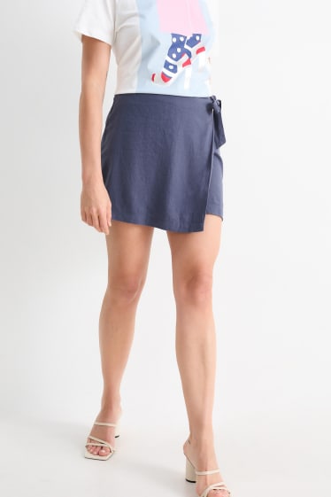 Dames - Skort - mid waist - linnenmix - donkerblauw