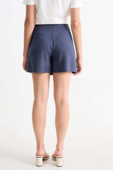 Dames - Skort - mid waist - linnenmix - donkerblauw