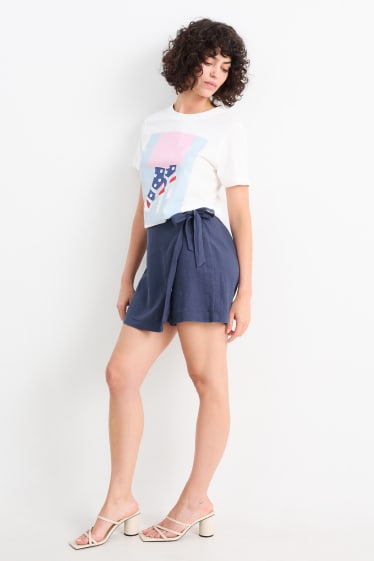 Dames - Skort - mid waist - linnenmix - donkerblauw
