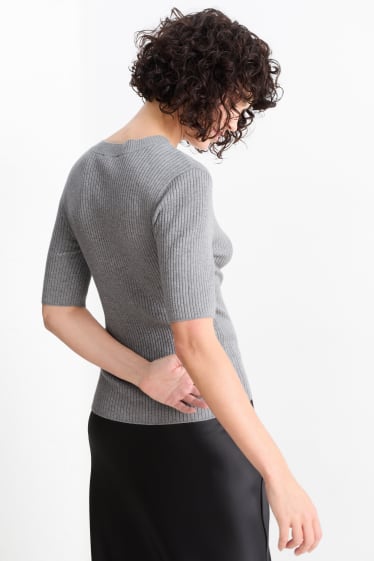 Damen - Strickpullover - kurzarm - grau