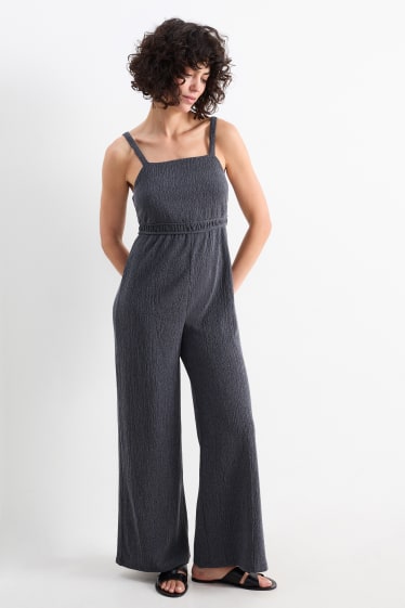 Dames - Jumpsuit - met structuur - donkerblauw