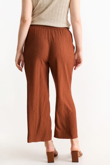Dames - Pantalon - high waist - wide leg - bruin