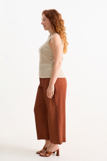 Dames - Pantalon - high waist - wide leg - bruin