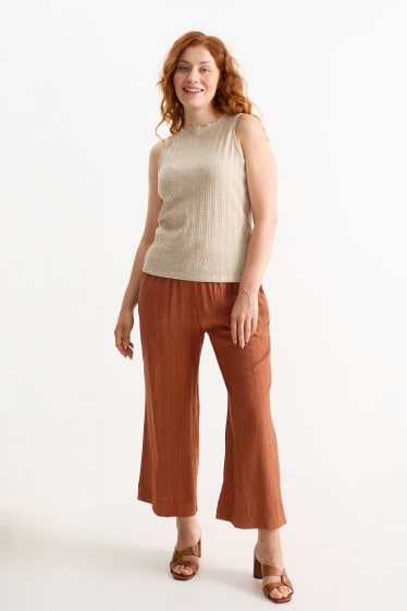 Dames - Pantalon - high waist - wide leg - bruin