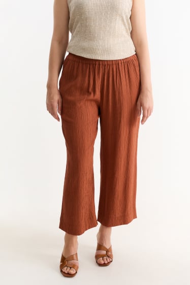Dames - Pantalon - high waist - wide leg - bruin