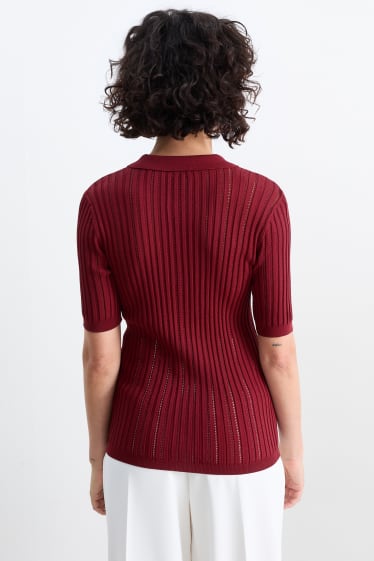 Damen - Strickpullover - kurzarm - dunkelrot