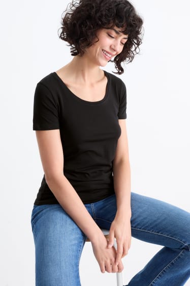 Damen - Multipack 3er - Basic-T-Shirt - schwarz