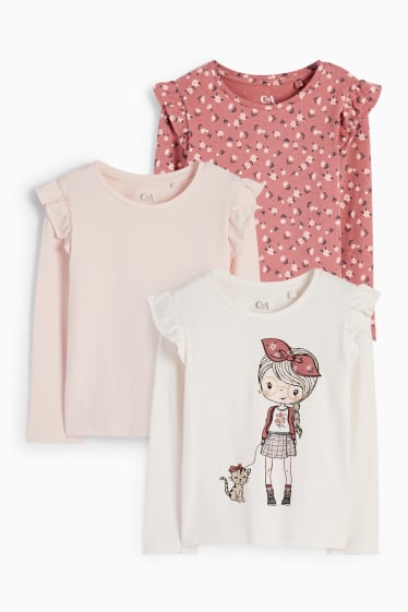 Kinder Mädchen - Multipack 3er - Herbst - Langarmshirt - rosa