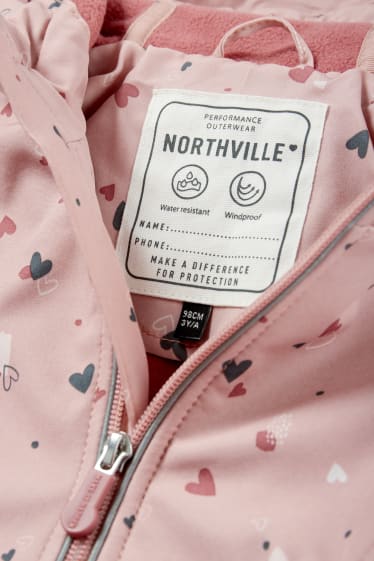 Enfants filles - Veste softshell à capuche - imperméable - à motif - rose foncé