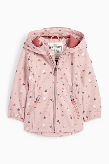 Enfants filles - Veste softshell à capuche - imperméable - à motif - rose foncé