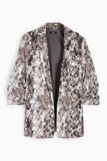 Women - Long blazer - relaxed fit - patterned - gray