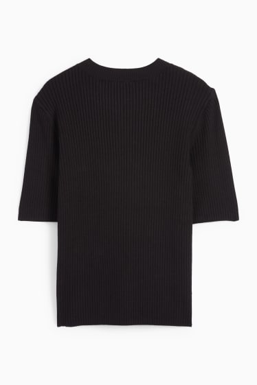 Damen - Strickpullover - kurzarm - schwarz