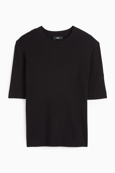Damen - Strickpullover - kurzarm - schwarz