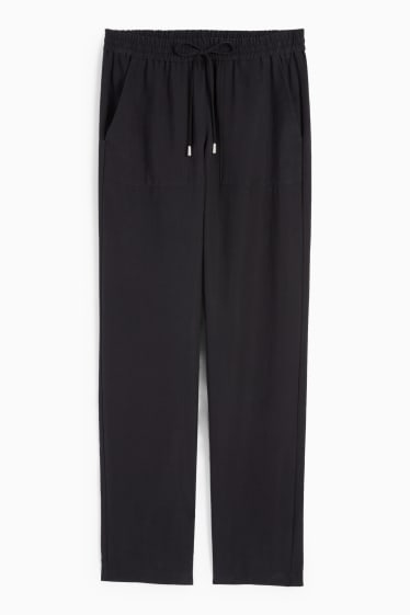 Dámské - Plátěné kalhoty - high waist - tapered fit - černá