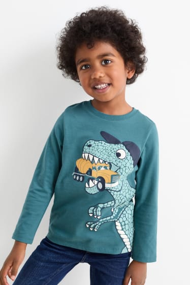 Enfants garçons - Lot de 5 - autos et dinosaures - hauts à manches longues - bleu foncé