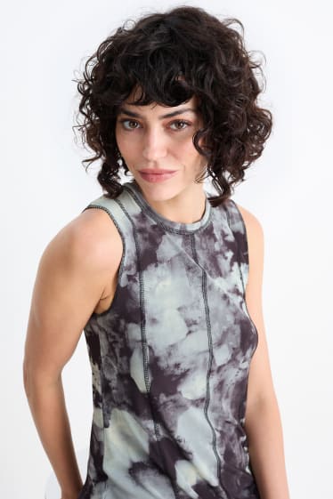 Damen - Figurbetontes Kleid - gemustert - dunkelgrün / schwarz