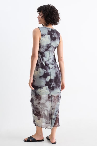 Damen - Figurbetontes Kleid - gemustert - dunkelgrün / schwarz