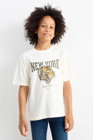 Kinder Jungen - Tiger - Kurzarmshirt - cremeweiß
