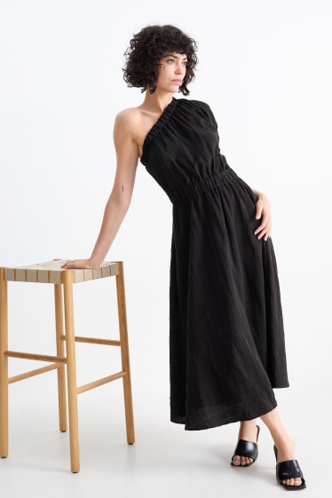 Damen - One-Shoulder-Kleid - schwarz