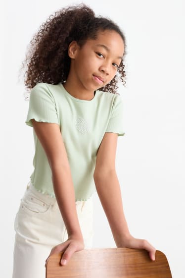 Children Girls - Heart - short sleeve T-shirt - mint green