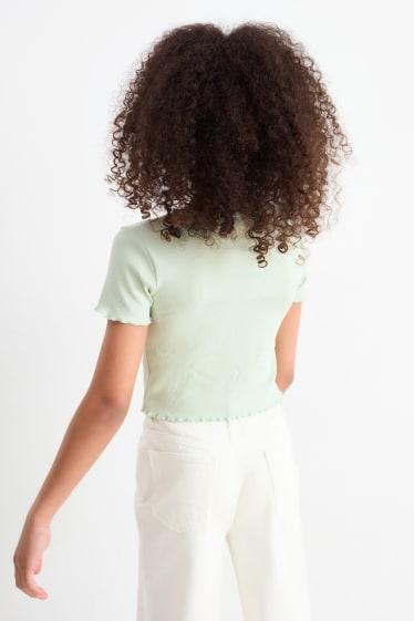 Children Girls - Heart - short sleeve T-shirt - mint green