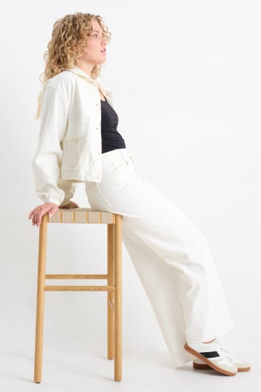 Donna - Jeans a gamba larga - vita alta - bianco