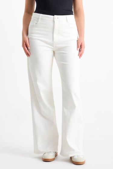 Donna - Jeans a gamba larga - vita alta - bianco
