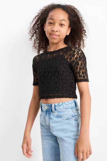 Kinder Mädchen - Set - Kurzarmshirt und Top - 2 teilig - schwarz