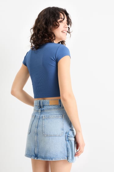 Femei - Tricou crop - albastru închis