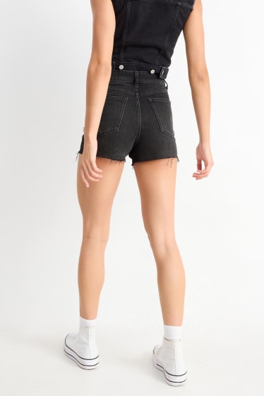 Dona - Texans curts amb pedres d’estràs - high waist - negre