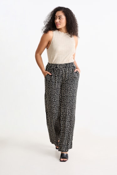 Mujer - Pantalón de tela - high waist - wide leg - estampado - negro