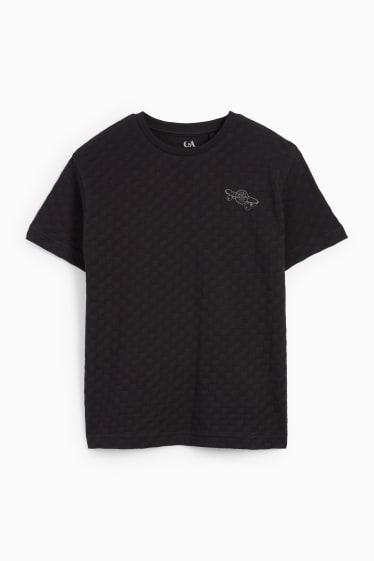 Kinder Jungen - Skater - Kurzarmshirt - strukturiert - schwarz
