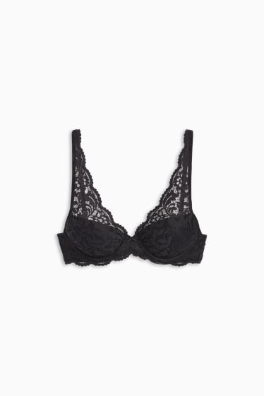 Dames - BH met beugels - PLUNGE - voorgevormd - zwart