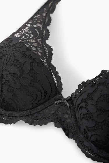 Dames - BH met beugels - PLUNGE - voorgevormd - zwart