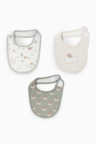 Unisexe - Lot de 3 - animaux de la forêt - bavoirs - beige clair