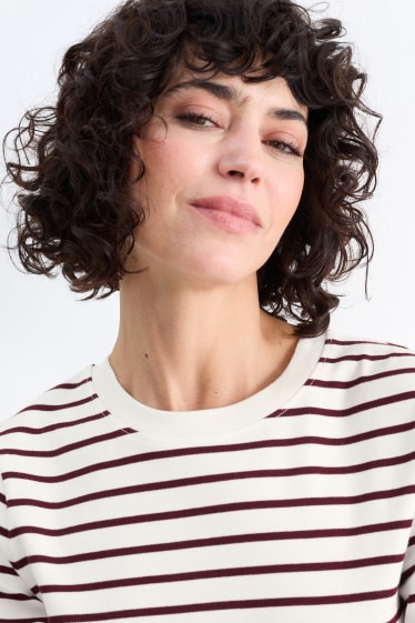 Damen - T-Shirt - gestreift - braun / cremeweiß