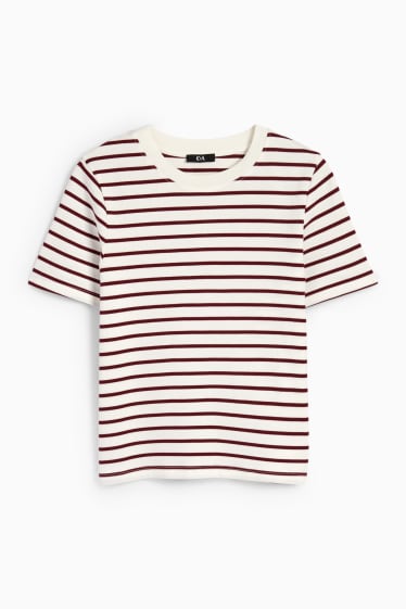 Damen - T-Shirt - gestreift - braun / cremeweiß
