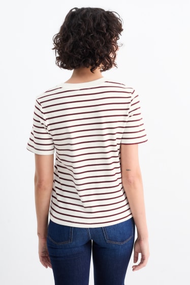 Damen - T-Shirt - gestreift - braun / cremeweiß