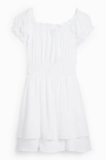 Damen - Viskose-Carmen-Kleid - weiss
