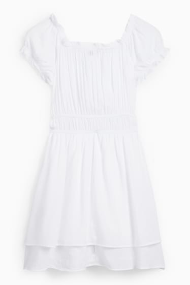 Damen - Viskose-Carmen-Kleid - weiss