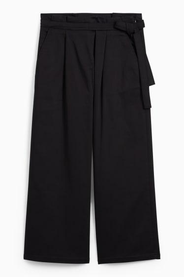Damen - Stoffhose - High Waist - Wide Leg - schwarz