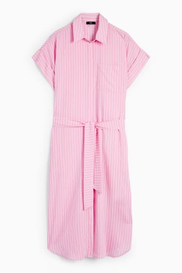 Damen - Blusenkleid - gestreift - rosa